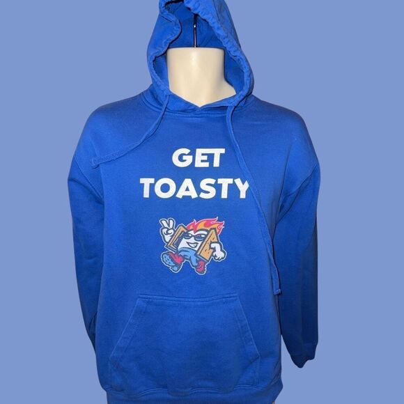 Rare Unisex Tultex Get Toasty Blue Hoodie Size Medium - Picture 7 of 7